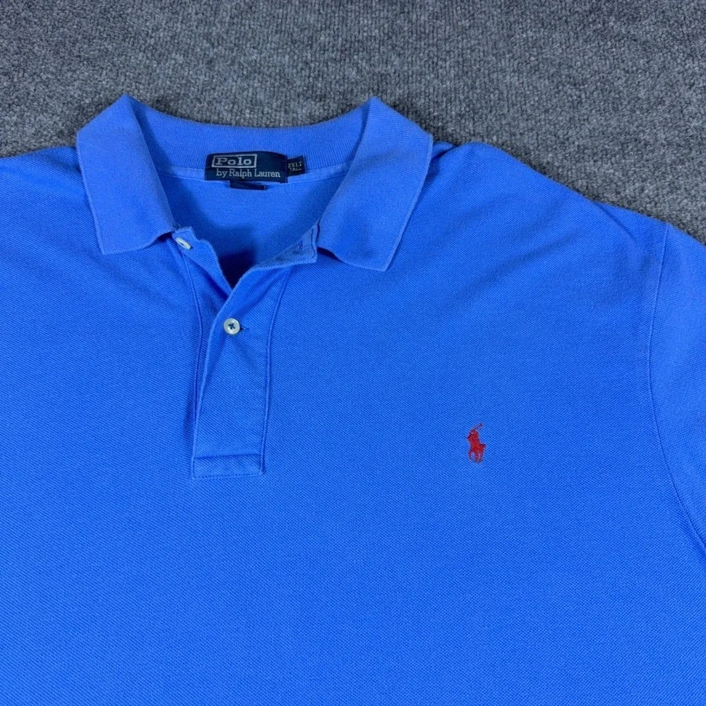 Polo Ralph Lauren Mens 2XLT Tall Blue Short Sleeve Pique Cotton Polo Shirt